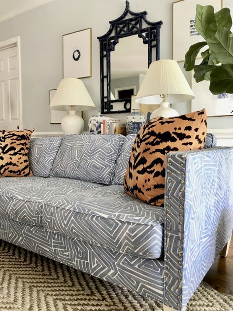 I Bought a Patterned Sofa. . . - Emily A. Clark Patterened Sofas, Printed Sofa Designs, Patterned Sofa Living Room, Patterned Couch Living Room, Patterned Sectional, Pattern Sofa Living Room, Patterned Sofas, Patterned Couch, Sofa Design Living Rooms Indian