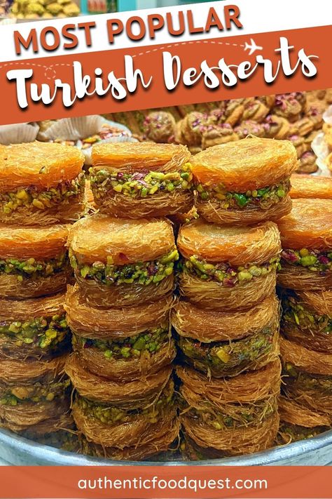 Turkey Desserts by Authentic Food Quest Turkish Snacks Recipes, Turkish Pistachio Dessert, Turkish Desserts Sweets, Turkish Deserts Recipe, Authentic Turkish Recipes, Turkish Sweets Recipes, Turkish Dessert Recipes, Turkish Recipes Traditional, Turkish Pastries