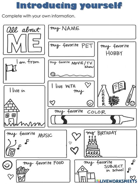 Me Worksheet, All About Me Printable, Introducing Yourself, All About Me Worksheet, About Me Template, All About Me Preschool, Simple Present, All About Me Activities, About Me Activities