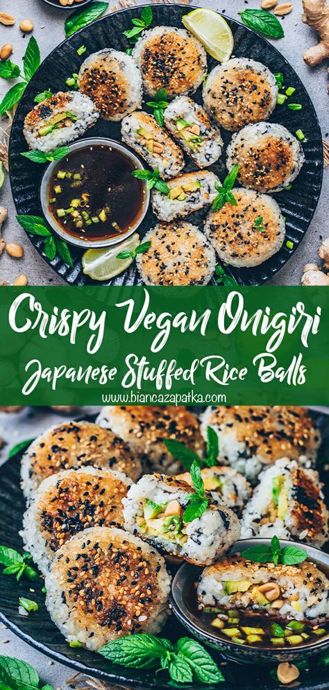 Vegan Japanese Food, Yaki Onigiri, Vegan Japanese, Vegan Rice, Vegan Sushi, Tasty Vegetarian Recipes, Sushi Recipes, Rice Balls, Vegan Dinner Recipes