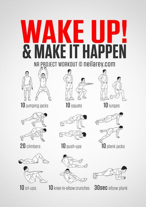 No-equipment body-weight workout for starting your morning on a high. Infamous Wake Up & Make it Happen workout. Visual guide: print & use. Pinterest Workout, Wake Up Workout, Workout Morning, Beginner Workouts, Trening Fitness, Online Fitness, Body Workout Plan, Ab Workout At Home, Workout Chart