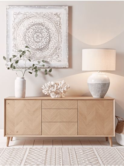 Modern Sideboards, Small & Low Oak Hallway & Living Room Sideboards UK Decoration Buffet, Sideboard Decor, Sideboards Living Room, Oak Sideboard, Decor Pillows, Scandinavian Furniture, Sideboard Furniture, Oak Furniture, Living Room Decor Apartment