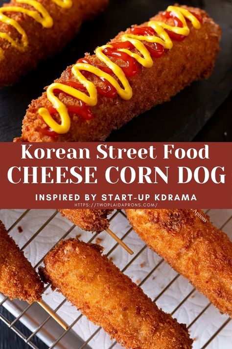 Korean Hot Dog Recipe, Cheese Corn Dog Recipe, Cheese Corn Dog, Korean Corn Dog Recipe, Korean Corn Dog, Korean Corn, Homemade Corndogs, Corndog Recipe, Cheese Corn