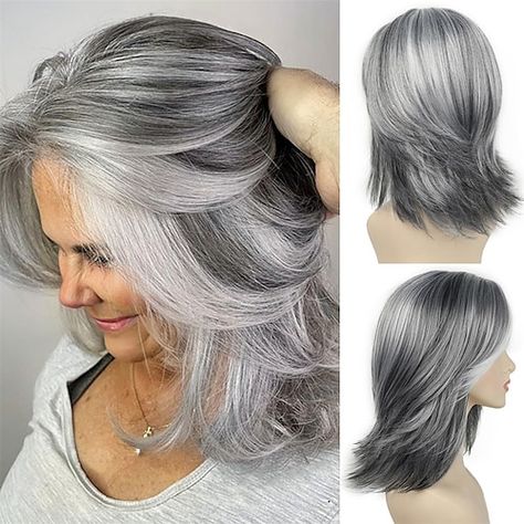 Kort Bob, Hair Toupee, Grey Wig, Blending Gray Hair, Gray Hair Highlights, Natural Wigs, Long Gray Hair, Low Lights Hair, Pixie Cut Wig