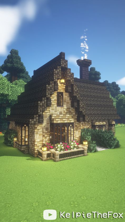 Dark Cottage Minecraft, Minecraft Houses Cottagecore No Mods, Minecraft Building Ideas Fairy House, Mincraft Cottage Houses, Mincraft Idea Houses Dark, Minecraft Dark Cottage, Minecraft Dark Academia Builds, Minecraft Dark House Ideas, Cottage Style Minecraft House