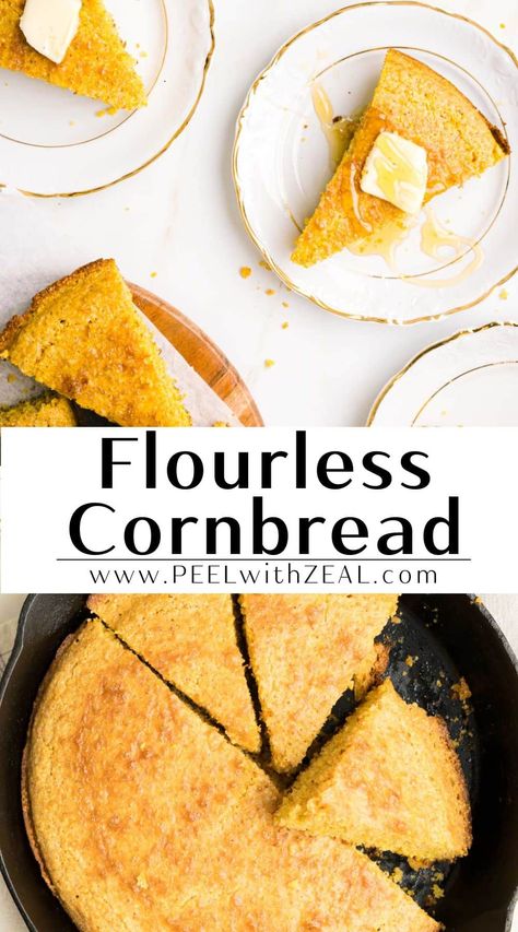 Discover the perfect gluten-free cornbread recipe made exclusively with 100% cornmeal, no flour involved. Enjoy a moist, flavorful, and crumbly cornbread that's both delicious and celiac-friendly. You can use this recipe to make sweet GF cornbread or leave as is and use it for gluten-free stuffing. Flour Free Cornbread Recipe, Gluten Free Cornbread Recipe Easy, Cornbread Without Flour, Gluten Free Sweet Potato Cornbread, Baking With Cornmeal, Gf Cornbread Recipe, Cornbread Recipe No Flour, Cornbread No Flour, No Flour Cornbread