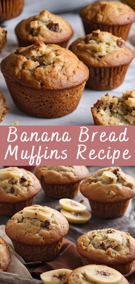 Banana Bread Muffins Recipe | Cheff Recipes Banana Muffins With One Banana, Easy Banana Oat Muffins, Super Easy Banana Muffins, Banana Bread Breakfast Muffins, Banana Baked Goods Recipes, Quick Banana Bread Muffins, Easy Baking Recipes Muffins, Easy Breakfast Baking Ideas, Banana Bread Muffins No Butter