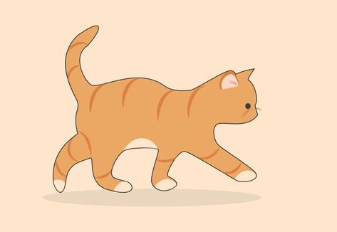 Ginger Cat Art Illustrations, Orange Cat Drawing Easy, Cat Walking Illustration, Orange Cat Drawing Cute, Orange Cat Background, Cat Walking Drawing, Ginger Cat Drawing, Orange Cat Illustration, Orange Cat Drawing