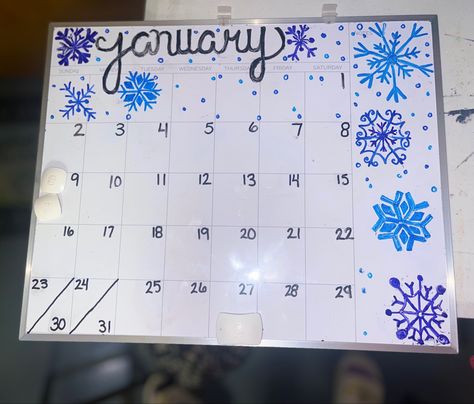 Whiteboard Calender Design Ideas, Dry Erase Calendar December, January Dry Erase Board Ideas, January White Board Calendar, Cute Calendar Ideas White Board, Aesthetic Whiteboard Calendar, December Calendar 2023 Whiteboard, White Board Monthly Calendar Ideas, January Calendar 2024 Whiteboard