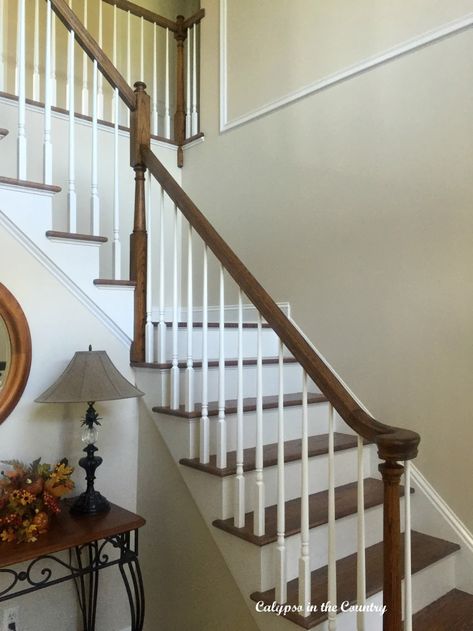 Kitchen Island Tray Decor, Benjamin Moore White Sand, Sand Paint Color, Fall Coffee Table Decor, Carpet Staircase, Benjamin Moore White, Fall Coffee Table, Savvy Southern Style, Basement Design Ideas