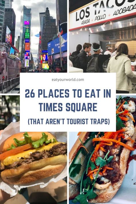 Best Food In Midtown Nyc, New York Food Guide, Best Food Spots In Nyc, Cheap Places To Eat In Nyc, Cheap Eats Times Square, New York Cheap Eats, What To Do In Times Square New York City, New York Street Vendors, What To Eat In Nyc