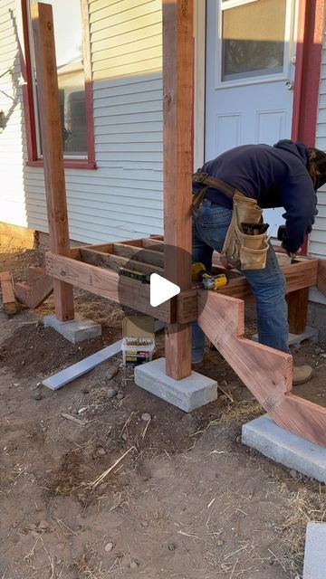 Building A Porch On A Budget, How To Build A Small Porch, Timber Frame Porch Covered Patios, Porch Building Ideas, Deck Diy Ideas, Diy Back Porch Ideas, Build Front Porch, Building A Front Porch, Diy Back Porch