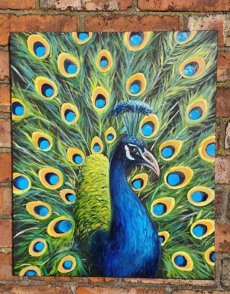 Paintings For Best Friends Gift, Peacock Oil Painting, Peacock Oil Pastel, Peacock Wall Painting, Peacock Canvas Painting, Peacock Drawing With Colour, Painting Of Peacock, Peacock Paintings, Peacock Drawing