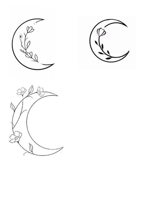 Moon2 Delicate floral crescent moon designs, including dandelion and flower motifs, ideal for tattoos or artistic inspiration. | Sky Rye Design Moon And Flower Tattoo Simple, Fine Line Moon Tattoo Ideas, Simple Moon Tattoos For Women, Tiny Tattoos Moon, Cat And Stars Tattoo, Pretty Moon Tattoos, Tiny Moon Tattoos For Women, Simple Moon Tattoo Designs, Small Moon Tattoos For Women