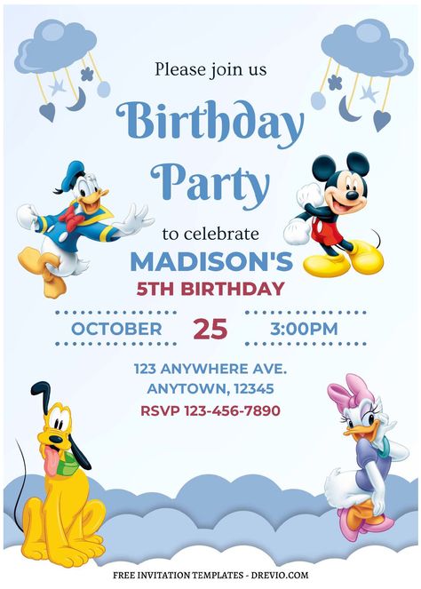 Kids Birthday Invitation Card, Baby Birthday Invitation Card, Mickey Mouse Birthday Invitation, First Birthday Invitation Cards, Mickey Invitations, Happy Birthday Invitation Card, Mickey Mouse Birthday Invitations, Mickey Mouse Invitation, Son Birthday