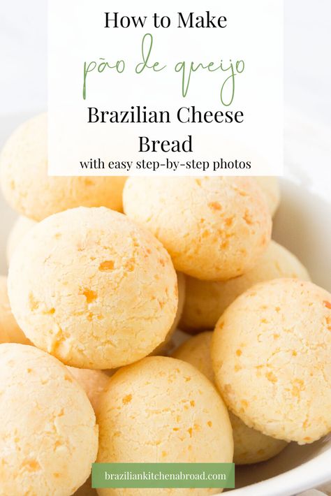 Brazilian Cheese Bread Recipe, Brazilian Snacks, Starchy Sides, Recipe Inspirations, Brazilian Cheese Bread, Brazilian Recipes, Savory Breads, Baking Breads, Baked Desserts