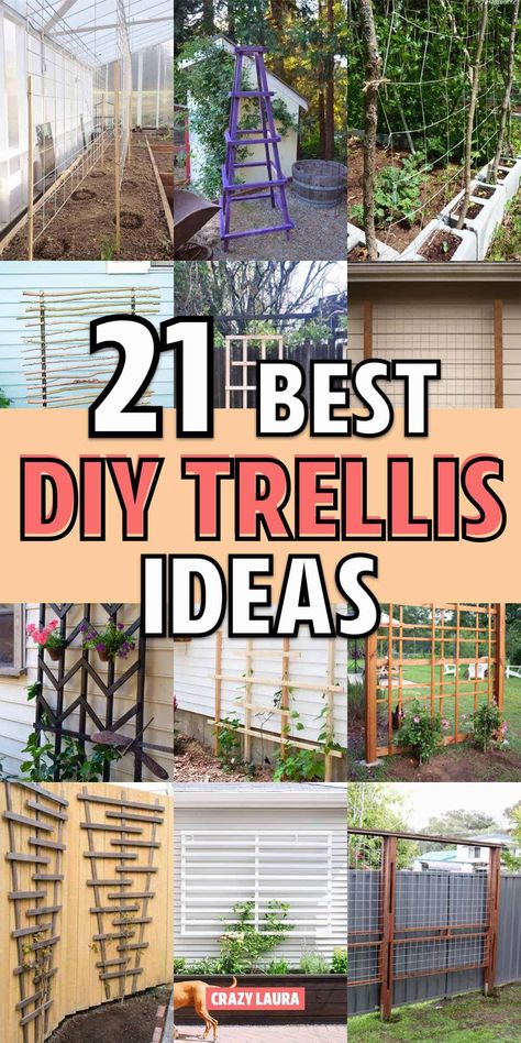 Want to build your own garden trellis and need some tutorials for help!? Check out these 21 super helpful ideas! Pallet Trellis, Ladder Trellis, Diy Trellis Ideas, Vertical Trellis, Teepee Trellis, Grape Trellis, Vine Trellis, Diy Garden Trellis, Arch Trellis