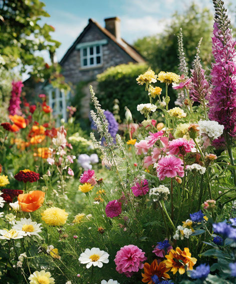 Enhancing the Charm of Cottage Gardens with these 9 Ideas | Bigger Garden Landscape Design Cottage, Country Garden Flower Beds, Pretty Gardens Aesthetic, Fairy Garden Vibes, Cottage Garden Walkway, Cottage Garden Photos, Wildflowers In Garden, Cottage With Flower Garden, Beautiful Cottage Gardens