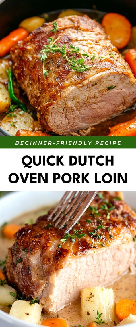 Image for Quick Dutch Oven Pork Loin Quick Pork Loin Recipes, Pork Loin Dutch Oven, Pork Roast Dutch Oven, Porkloin Dinner Ideas Easy, Center Cut Pork Loin Recipes, Dutch Oven Pork Loin, Pork Loin In Oven, Oven Pork Loin, Braised Pork Loin