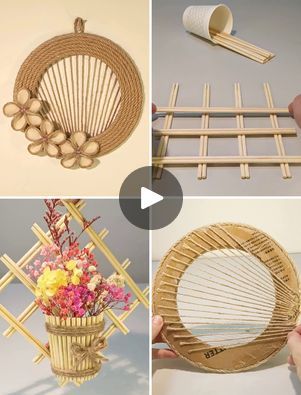 Chop Sticks Crafts Ideas, Jute Crafts Decorating Ideas, Chopsticks Crafts, Jute Wall Art, Jute Wall Hanging, Hand Sewn Crafts, Diy Wall Hanging Crafts, Giant Flowers Diy, Decorating With Sticks