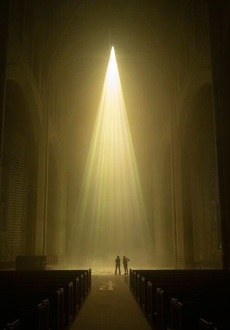 Light Installation Architecture, Cathedral Lighting, Installation Photography, Illumination Light, Gold Lights, Experiential Art, The Glass Menagerie, Beams Of Light, Beam Of Light