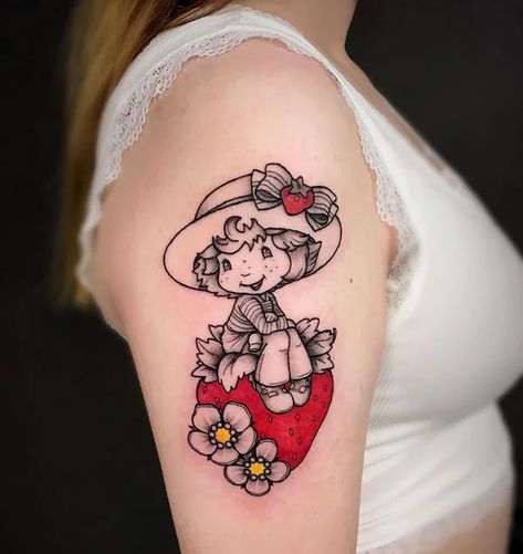 Strawberry Shortcake Tattoos, Strawberry Shortcake Tattoo Ideas, Strawberry Shortcake Tattoo, Strawberry Tattoos, Strawberry Tattoo, Hippie Tattoo, Pawprint Tattoo, Z Tattoo, Hand Tattoos For Girls