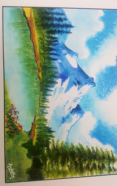 Scenery Pastel Drawing, Scenery Painting With Oil Pastel, Scenery With Oil Pastels, Oil Pastel Scenery Landscape Paintings, Oil Pastel Art Landscape Easy, Oil Pastel Art Nature, Landscape Paintings Oil Pastel, Oil Pastels Scenery, Landscape With Oil Pastels