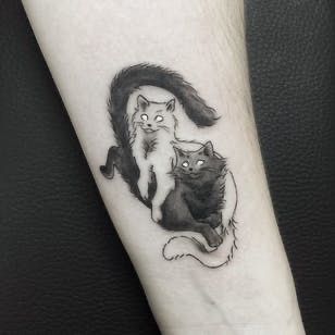 Standing Cat Tattoo, Black Cat And Butterfly Tattoo, Twin Cat Tattoo, Cat Markings Tattoo, Large Cat Tattoo, Long Hair Cat Tattoo, Fluffy Black Cat Tattoo, Magic Cat Tattoo, Long Haired Cat Tattoo