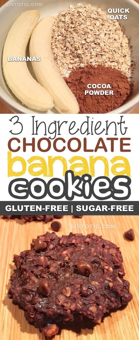 Chocolate Banana Cookies, Healthy Chocolate Cookies, Glutenfri Baking, Healthy Chocolate Banana, Sugar Free Snacks, Biscuits Diététiques, Cookies Sugar, Banana Cookies, Resep Diet