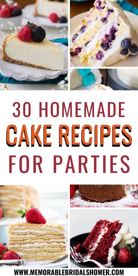 Having a wedding, bridal shower, birthday, baby shower, holiday get together or any other type of party here are the best cake recipes to bake. Whether you want a chocolate cake, carrot cake, vanilla cake, bundt cake, coffee cake or banana cake, you will find a recipe that suits your need. Don’t have a party coming up, no worries! These cakes can also be baked and eaten at any time. #cakerecipes #homemadecake #cakes #desserts Diy Cake Flavors, Different Kinds Of Cake Flavors, Stacked Cake Recipe, Bridal Shower Cake Recipes, Best Cakes For A Cake Auction, Yummy Wedding Cakes, 3 Tier Cake Recipes, Wedding Carrot Cake Ideas, Best Tasting Cakes