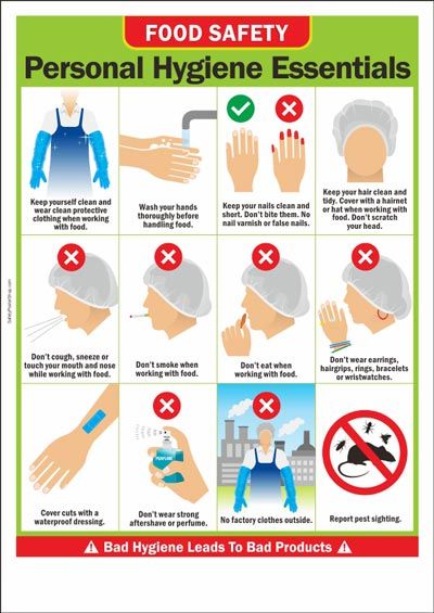 Food Safety Poster: Personal Hygiene Essentials | Safety Poster Shop Food Safety Posters, Food Safety And Sanitation, Hygiene Essentials, Food Safety Training, Health And Safety Poster, Kitchen Hygiene, Food Safety Tips, Safety Poster, Kitchen Safety