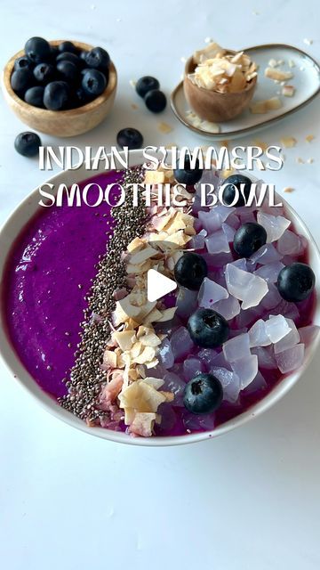 Pooja Ganeriwala on Instagram: "Indian Summers Smoothie Bowl 

Kala Jamun is one of the most underrated summer fruits and this easy but delicious smoothie bowl proves why you should be using Indian super berry a lot more in your daily meals! 

Jamun Coconut smoothie bowl (serves 2) 

Coconut water - 1/2 cup
Frozen jamun - 3/4 cup 
Yogurt/plain curd - 1/2 cup 
Honey - 2 tsp 
Coconut flesh (malai) - 2 tbsp 

Some tips to keep in mind - 
- frozen fruit is what makes the smoothie nice and thick. If you don’t have time to freeze the fruit, simply throw in a few chunks of ice while blending. 
- If you don’t want to make a smoothie bowl, simply add more coconut water to make it thinner and drink it out of a glass! 
- ⁠you can use any toppings of your choice - seeds, nuts, fruits, nut butters etc. Coconut Smoothie Bowl, Summer Smoothies, Coconut Smoothie, Summer Fruits, Nut Butters, Yogurt Cups, Frozen Fruit, Yummy Smoothies, Indian Summer