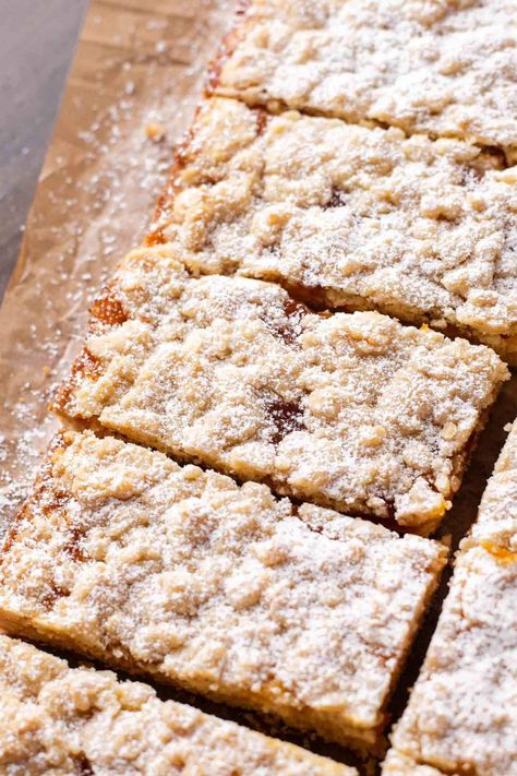 Apricot Jam Bars - Eats Delightful Apricot Baking Recipes, Apricot Jam Bars, Apricot Jam Bars Recipe, Jam Filled Oatmeal Bars, Apricot Bars Recipe Pioneer Woman, Peach Jam Bars, Apricot Oatmeal Bars, Apricot Cookies Christmas, Apricot Cream Cheese Cookies