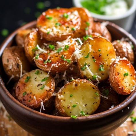 Slow Cooker Garlic Parmesan Potatoes, Potato Squares, Baby Yellow Potatoes, Garlic Potatoes Recipe, Parmesan Potato Recipe, Cooktop Cove, Garlic Parmesan Potatoes, Slow Cooker Potatoes, Dried Rosemary