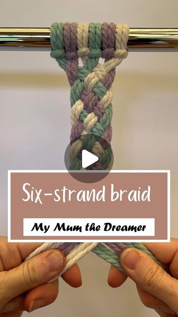 Michelle | Macrame Trainer & Creator on Instagram: "I‘ve been writing a blog post on 6 macrame braid patterns and I just wasn’t 💯% happy with the photos…

So today I re-filmed it with double cords and it looks SO. MUCH. BETTER.

So the blog post is pretty much ready to be published now it has better photos to go with it 🙌

Those of you who are on my email list will receive an email with the link to the post when it comes out 😊

If you want to get onto my email list, or just get the link to the 6 braids blog post let me know which option in the comments & I’ll DM you the link 😉

How to create a 6-strand braid:
1. Start with a multiple of 6 cords hanging down. In this case I have 6 cords folded in half with 2 strands hanging down from each; 12 hanging strands in total.
2. Cross the 2nd s 6 Strand Braid Bracelet, 12 Strand Braid, 6 Strand Macrame Pattern, 6 Strand Macrame, Macrame Braid Tutorials, 6 Strand Braid, 6 Braids, 6 Strand Braids, Macrame Braid