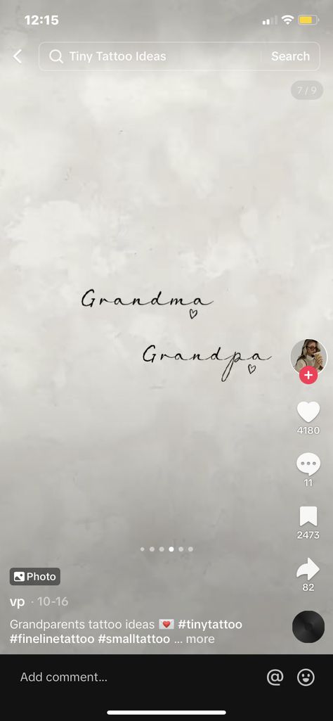 Grandma And Grandad Tattoos, Tattoo For My Grandparents, Meaningful Grandma Tattoos, Grandma Grandpa Tattoo, Small Tattoos Grandparents, Grand Parents Tattoo Ideas, Tattoo For Nan, Tattoo Ideas For Grandparents That Passed, Nan And Grandad Tattoo