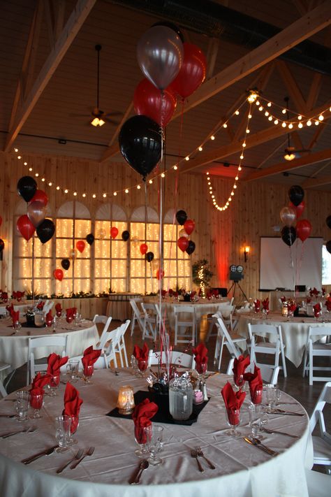 Hollywood Theme Red White And Black Old Hollywood Theme, Birthday Decorations Red And Black Party Ideas, Hollywood Theme Dinner Party, White And Red Party Theme, Movie Premiere Sweet 16, Red Carpet Prom Theme Decoration, Hollywood Theme Sweet 16 Party, Red Prom Theme, Birthday Party Red Theme