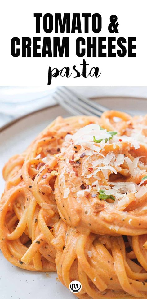 Pasta Sauce With Cream Cheese, Cream Cheese Pasta Sauce, Easy Tomato Pasta Sauce, Sauce With Cream Cheese, Easy Tomato Pasta, Creamy Tomato Pasta Sauce, Red Sauce Pasta Recipe, Resep Oatmeal, Cream Cheese Recipe