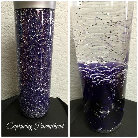 Are you sick of sensory bottles yet?  I hope not, because today I’m sharing one of our favorite bottles – an Oil & Water Galaxy Sensory Bottle! I love this bottle, because it truly shimmers and sparkles when each piece of glitter catches a ray of light (just like the millions of stars that … Galaxy Sensory Bottle, Glitter Sensory Bottles, Calming Bottle, Calming Jar, Calm Down Jar, Calm Down Bottle, Discovery Bottles, Sensory Bottle, Glitter Jars