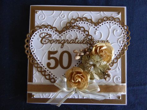 50th Anniversary Card                                                                                                                                                     Plus 50th Anniversary Card, Golden Anniversary Cards, Golden Wedding Anniversary Card, 50th Anniversary Cards, Anniversary Cards Handmade, Homemade Birthday Cards, Wedding Cards Handmade, Birthday Scrapbook, Birthday Cards For Women