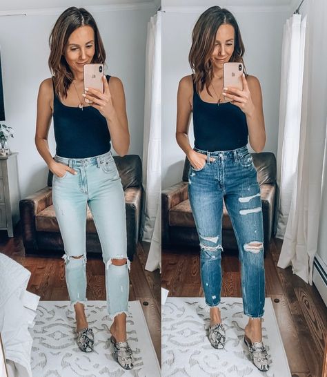 Abercrombie Denim Review - Fit & Sizing - Blushing Rose Style Blog Abercrombie Outfits, Mom Jeans Outfit, Flattering Jeans, Abercrombie Jeans, Light Jeans, Rose Style, High Rise Mom Jeans, Mid Rise Jeans, Style Blog