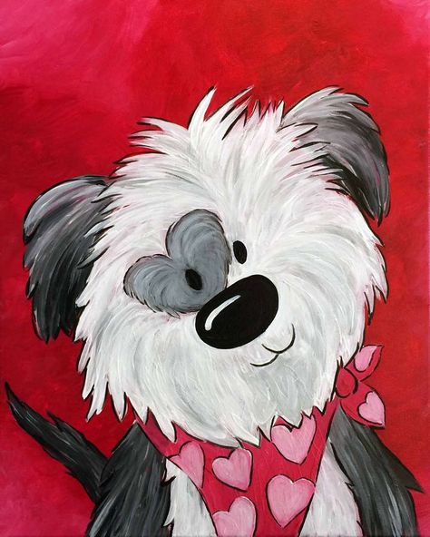 Kids Canvas Painting, Pinots Palette, Kids Canvas Art, 강아지 그림, Kids Canvas, Easy Canvas Painting, Valentines Art, Dog Canvas, Paint And Sip