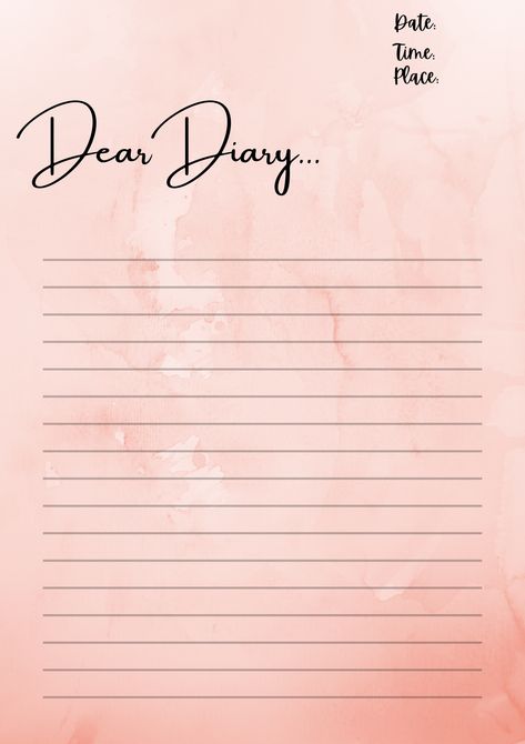 Diary Format Ideas, Asthetic Note Template, Diary Pages Template, Dear Diary Writing First Page, Blank Diary Page, Diary Template Aesthetic, Diary Template Journals, Diary Page Template, Writing Paper Template Aesthetic