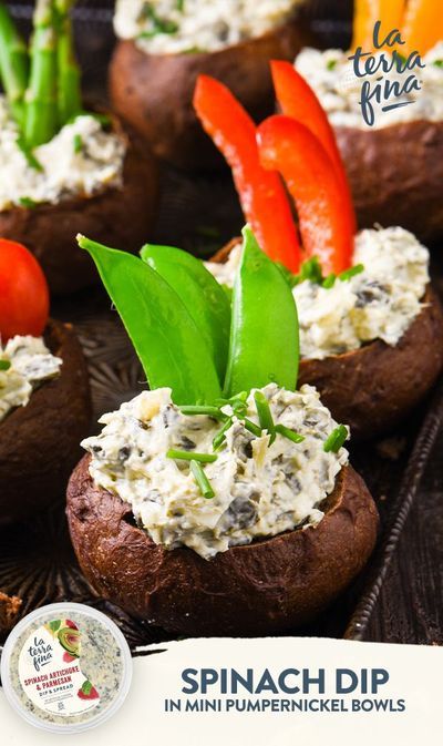 Could these mini pumpernickel bowls be any cuter? Just hollow out rolls and fill with dip for the perfect snack! We love pumpernickel, but any kind of roll can work for this quick and easy app! Dip Party, Pumpernickel Bread, Whole Wheat Rolls, Bread Bowl, Spinach Artichoke Dip, Appetizer Bites, Baked Brie, Spinach Dip, Bread Bowls