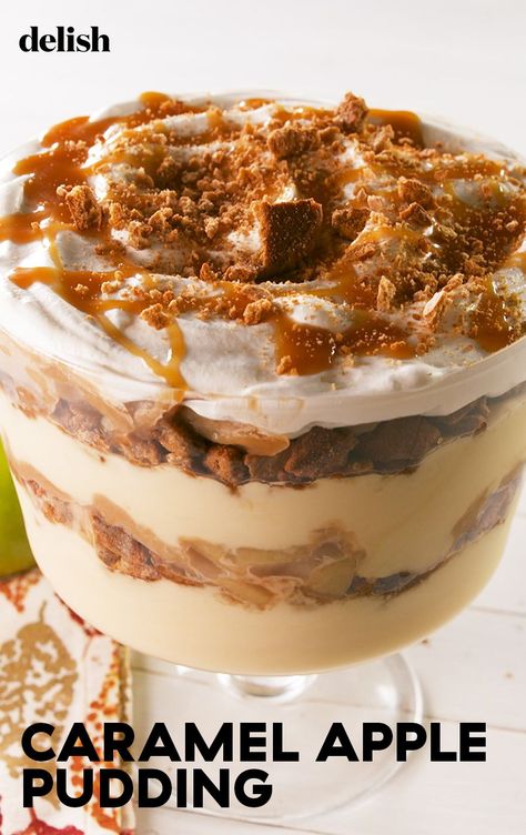 Caramel Apple Trifle Recipe, Apple Pie Trifle, Apple Pie Pudding, Caramel Apple Pudding, Dessert Trifles, Sugary Desserts, Apple Pudding, Trifle Recipes, Caramel Pears