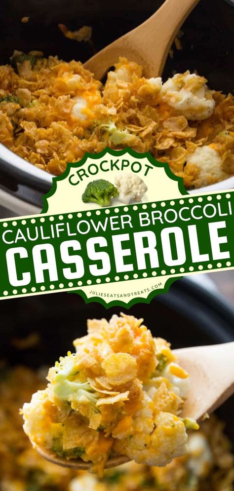 Crock Pot Cauliflower Broccoli Casserole Recipe, crocktober fest, crock pot meals Crock Pot Side Dishes For A Crowd, Broccoli Casserole Crock Pot, Crock Pot Cauliflower, Cauliflower Broccoli Casserole, Crockpot Cauliflower, Thanksgiving Side Dishes Crockpot, Crockpot Veggies, Turkey Side Dishes, Broccoli Casserole Recipe