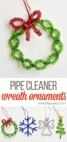 Craft Wreaths Kids, Kid Crafts Easy Christmas, Christmas Craft School Kids, Homemade Tree Decorations For Kids, Christmas Decorations Kids Crafts, Kids Homemade Christmas Decorations, Christmas Ideas With Pipe Cleaners, Easy Pipe Cleaner Ornaments, Homemade Ornaments Christmas Kids