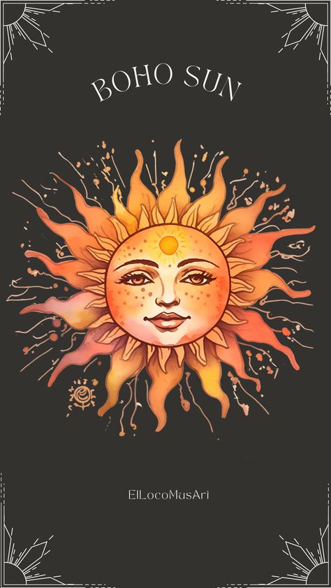 Hippie Sun Art Bohemian, Sun Beams Drawing, Boho Sun Illustration, Boho Sun Drawing, Painted Sun On Wall, Boho Sun Art, Sun Painting Hippie, Sun Art Aesthetic, Sun Painting Ideas