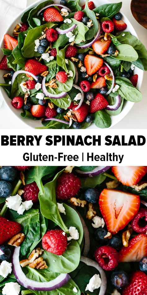 Healthy Daily Salads, Lettuce And Spinach Salad Recipes, Salad With Strawberries And Blueberries, Summer Tossed Salad Recipes, Memorial Day Salad Ideas, 4th Of July Salads Ideas, Spring Salads For Parties, Summer Christmas Food, Leaf Salad Recipes