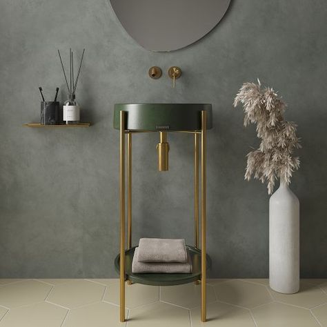 Bathroom Vanities | West Elm Powder Room Small Sink, Small Bathroom Sink, Modern Pedestal Sink, Concrete Vessel Sink, Powder Room Sink, Concrete Tray, Round Sink, Concrete Sink, Vanity Faucet